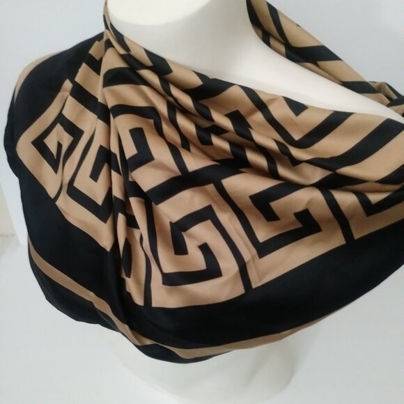 Aldo Black Tan Square Silk Scarf - Picture 6 of 12